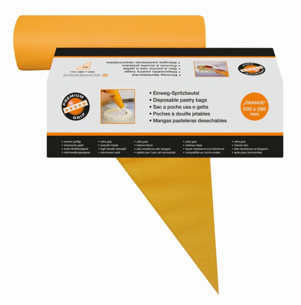 Poche à douille jetable Schneider PREMIUM GRIP, orange, 530 x 280 mm, 80µ, roulée, paquet de 100, 391320