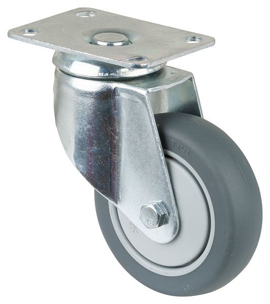 Roulettes BS Roulettes pour appareils lourds, largeur 30 mm, Ø100 mm, jusqu'à 80 kg, bande de roulement en caoutchouc gris, roulements à billes, platine, lot de 2, C100.A85.100
