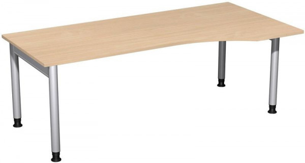 Bureau PC geramöbel droit, réglable en hauteur, 2000x1000x680-820, hêtre/argent, N-657313-BS