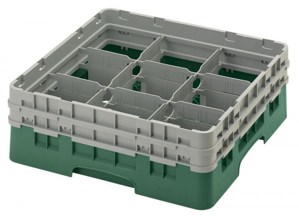 Panier de lavage Cambro 9 compartiments Camrack® 13,2 cm vert bouteille, paquet de 4, 9S434119