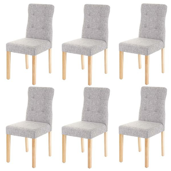 Mendler set de 6 chaises de salle à manger HWC-E58, chaise chaises de salle à manger, tissu/textile gris, pieds clairs, 67983+67984