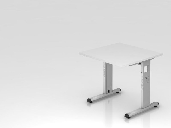 Bureau Hammerbacher pied C 80x80cm blanc/argent, hauteur de travail 65-85 cm, VOS08/W/S