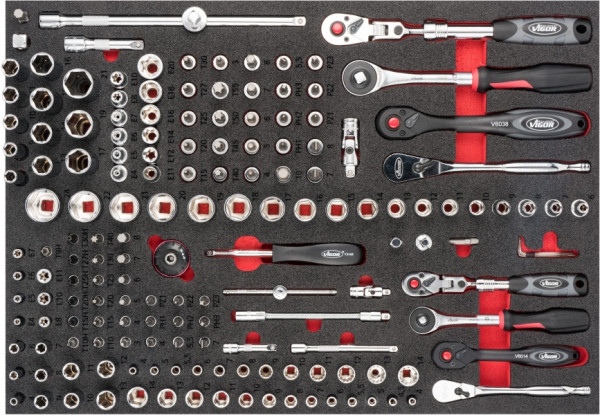 Jeu de clés à douilles VIGOR, nombre d'outils : 165, V6821