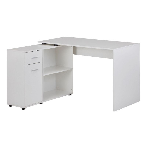 Bureau d'angle Wohnling Design avec étagère blanc 120 x 75,5 x 106,5 cm, WL5.305