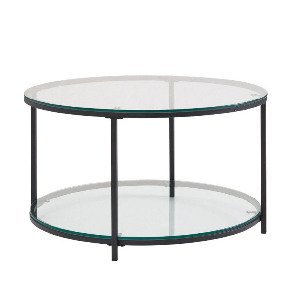 Wohnling table basse 80x80x45 cm table de salon en verre/métal ronde moderne, table de canapé avec espace de rangement, table de salon avec compartiment de rangement, WL6.610