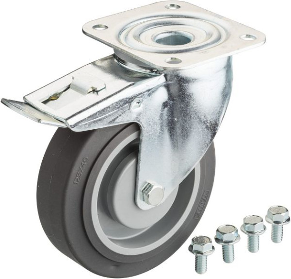 Roulette pivotante Hazet, avec frein, noire, Ø 125 mm, pour servante d'atelier HAZET Assistent 178 N, 178N-011