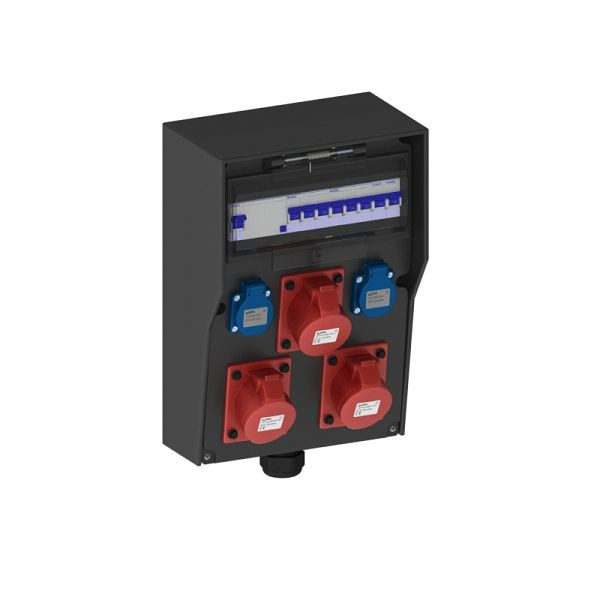ELSPRO Vollgummi-Wandverteiler TRIER, 1 CEE 400 V 32 A, 1 CEE 400 V 16 A, 2 Schuko, RCD: 63 A, 2858374