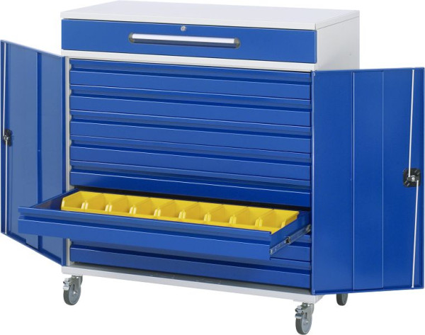 Bureau debout avec armoire latérale RAU - modèle 34, L1100 x P520 x H1185 mm, avec jeu de roulettes, 07-1100-M34F.11