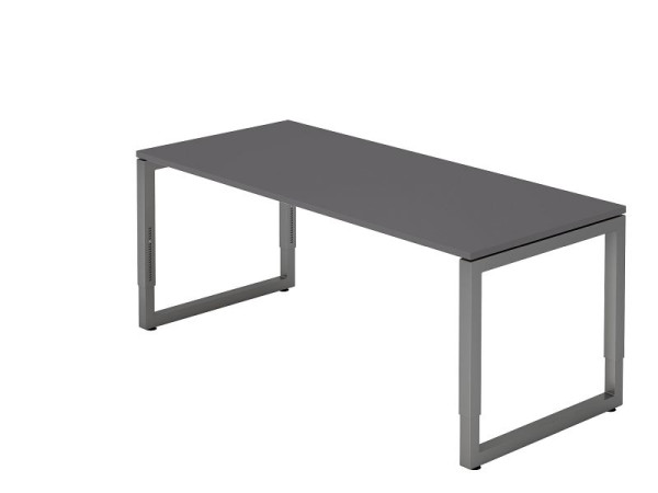Bureau Hammerbacher O-foot carré 180x80cm graphite/graphite, forme rectangulaire avec plateau flottant, VRS19/G/G