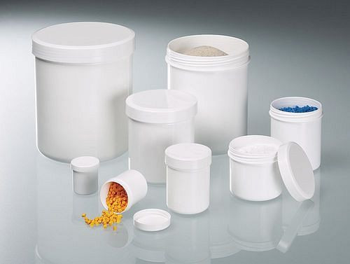 Récipient d'emballage DENIOS avec couvercle à vis, en PP, blanc, autoclavable, 1000 ml, paquet de 48, 309740