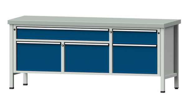 Établis ANKE Établi en caisson, modèle 280 V, 2000 x 700 x 850 mm, RAL 7035/5010, ZBP 50 mm, 304.514
