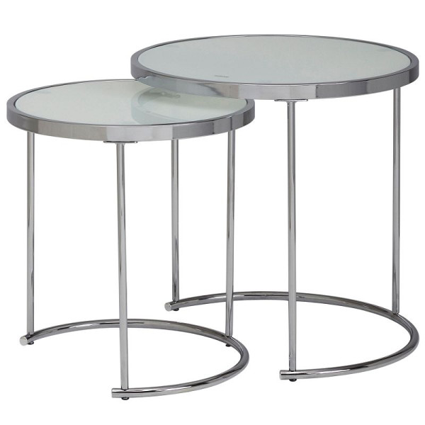Wohnling Design table d'appoint ronde Ø 50/42 cm - 2 parties blanc argent avec plateau en verre, WL5.986