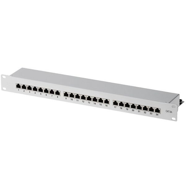 Panneau de brassage Helos Cat 6A 19" 1U 24 ports gris clair, 146867