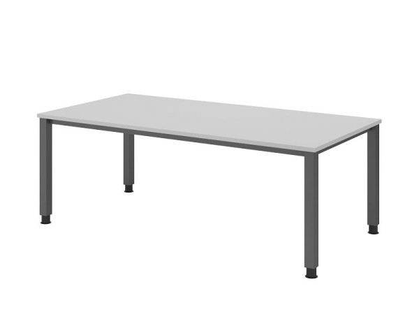 Bureau Hammerbacher QS2E, 200 x 100 cm, plateau : gris, épaisseur 25 mm, structure à 4 pieds en graphite (similaire à RAL 7012), hauteur de travail 68-83,5 cm, VQS2E/5/G