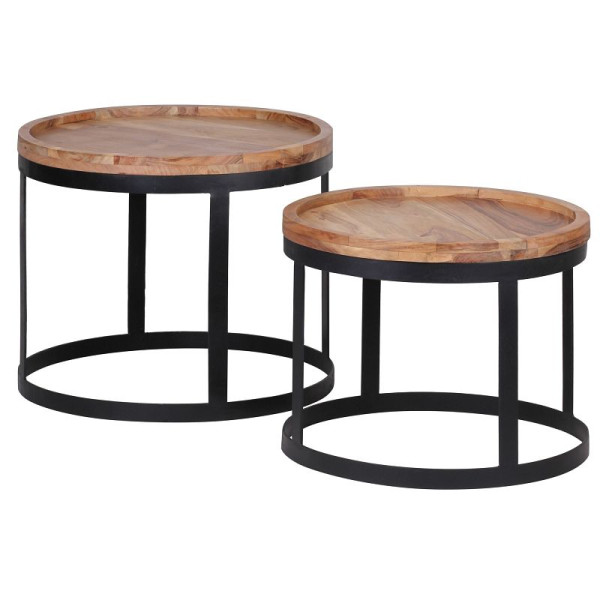 Wohnling set de 2 tables d'appoint AKOLA en bois massif d'acacia style maison de campagne table d'appoint structure en métal bois naturel, WL1.551