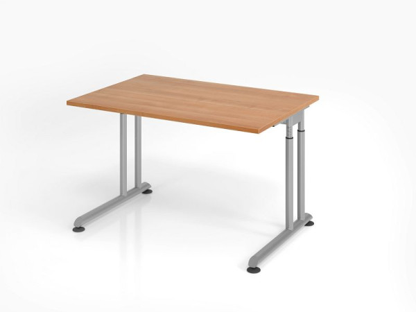 Bureau Hammerbacher ZS12, 120 x 80 cm, plateau : noyer, épaisseur 25 mm, chant épais en ABS, forme rectangulaire, argent, VZS12/N/S
