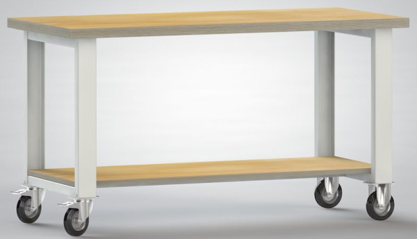 Etabli standard mobile KLW - 1500 x 700 x 840 mm L x l x H, avec plan de travail multiplex en hêtre 1500 x 700 x 40 mm, WS880N-1500M40-X7003