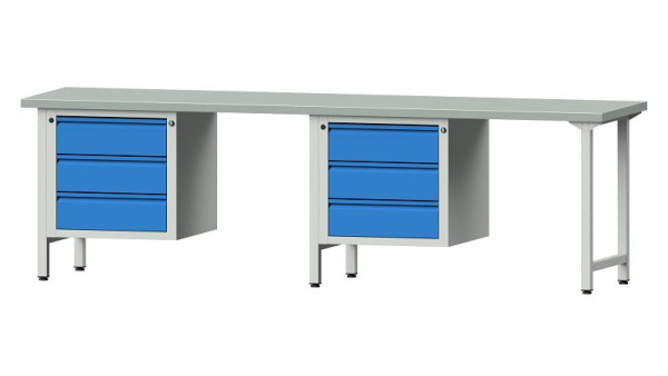 Établis ANKE Établi combiné, modèle 736 E, 2800 x 700 x 840 mm, RAL 7035/5012, ZBP 40 mm, 511.014