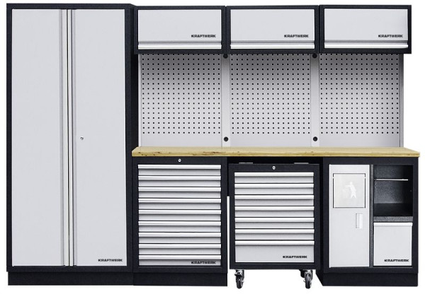 Kraftwerk MOBILIO Système d'armoires d'atelier à 4 éléments avec armoire roulante, avec paroi carrée perforée, 3964D