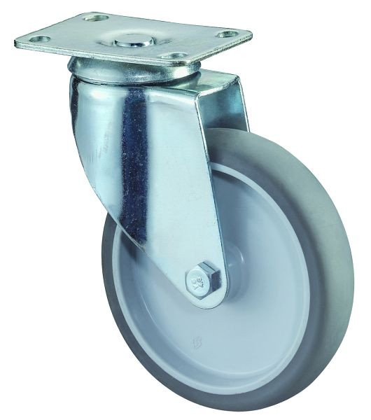 Rouleaux BS Rouleau lourd, largeur 31 mm, Ø125 mm, jusqu'à 100 kg, bande de roulement en caoutchouc gris, palier lisse, plateau, lot de 2, C100.A80.125