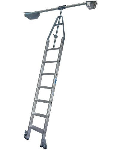 Escabeau Krause, étagère double, aluminium, mobile, avec système de rails, 7 marches, 257510