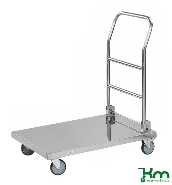 Chariot à plate-forme en acier inoxydable Kongamek avec poignée réglable en hauteur C2, 18/0, 880 x 500 x 940 mm, KM60360