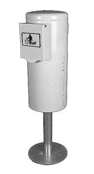 Toilettes pour chiens Renner avec distributeur de sacs intégré, avec poteau (Ø 76 mm) en béton, galvanisé, enduit, blanc signalisation, 7077-00PB 9016