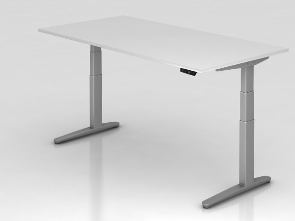 Bureau assis-debout électrique Hammerbacher 200x100cm blanc/argent, forme rectangulaire, VXBHM2E/W/SS