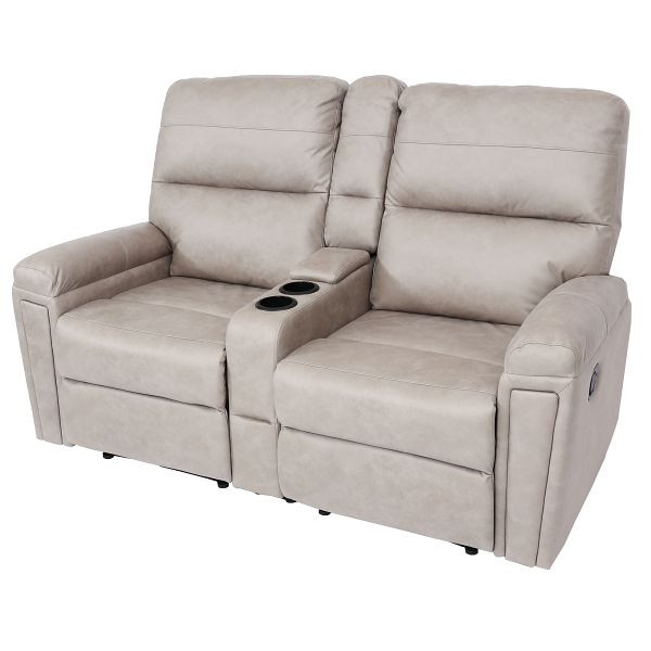 Chaise de cinéma 2 places Mendler HWC-K17, chaise de relaxation, chaise TV, canapé, suspension nosag, compartiment porte-gobelet, tissu/textile gris clair, 94728+94729+94730