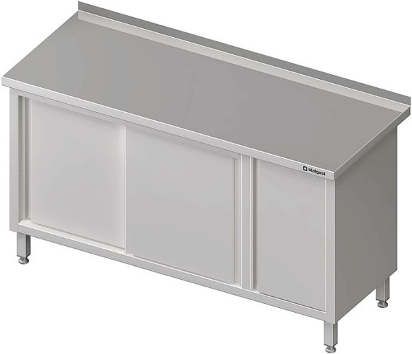 Armoire de travail Stalgast à portes coulissantes, 1200x600x850 mm, avec armoire à portes battantes à gauche, sans dosseret, soudée, VAS12608L