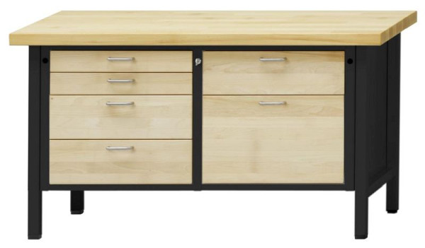 Établi d'armoire ANKE; 1500x700mm; Hêtre plaque solide; A gauche 4 tiroirs 90, 90, 180, 180 mm; A droite 2 tiroirs 180, 360 mm
