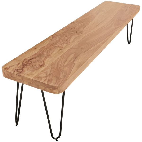 Banc de salle à manger Wohnling BAGLI en bois d'acacia massif 160 x 45 x 40 cm produit naturel de style maison de campagne, WL1.504