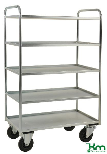 Chariot Kongamek 5 étagères, entièrement soudé, 955 x 550 x 1490 mm, zingué, 2 roulettes fixes 2 roulettes pivotantes, KM4150-E