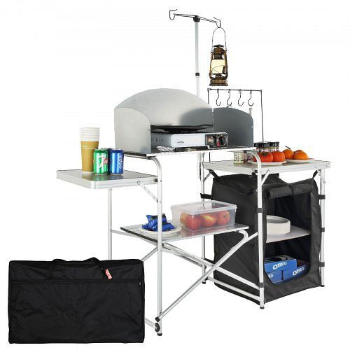 VEVOR Table de cuisine de camping pliante et portable, 1 armoire et pare-vent, DFBKYDCFHSBDGFR79V0
