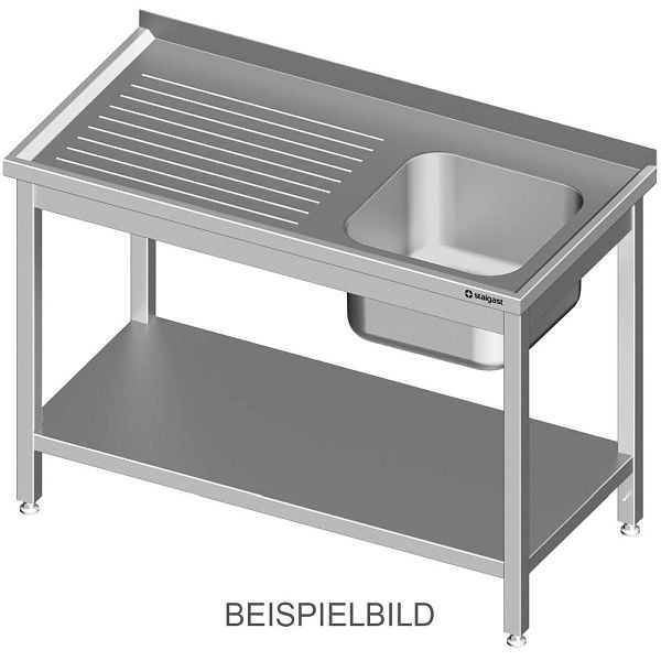 Meuble évier Stalgast avec base 1100x600x850 mm, avec une vasque à gauche, avec dosseret, soudé, VST11621LA