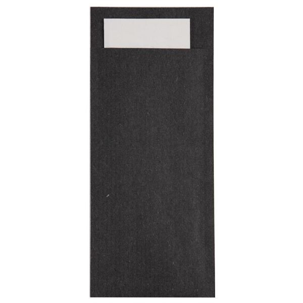 Sac à Couverts Europochette Noir avec Serviette Blanche (Boîte 500) (500 pièces), CK236