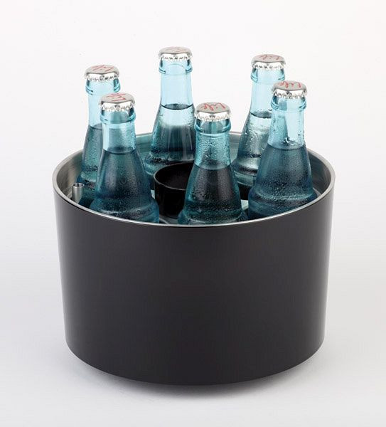 Glacière de conférence APS, Ø 23 cm, hauteur : 15 cm, noire, plastique SAN, acier inoxydable, avec bloc réfrigérant, décapsuleur, plateau à capuchon couronne, 00621