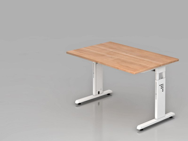 Bureau Hammerbacher pied C 120x80cm noyer/blanc, hauteur de travail 65-85 cm, VOS12/N/W