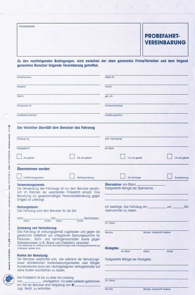 Formulaire Eichner "accord d'essai", VE : 25 pièces, 9036-00164
