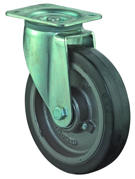 Roulette robuste BS Wheels, largeur de roue 50 mm, Ø roue 200 mm, capacité de charge 450 kg, bandages élastiques noirs, corps de roue coulé, roulements à billes, L600.B81.200