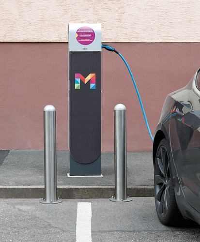Borne de protection contre les chocs pour station de recharge Moravia en acier inoxydable, H 800 mm, à cheviller, 280377