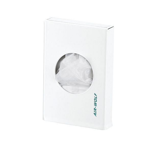 Distributeur de sacs hygiéniques Air Wolf, série Omega, H x L x P : 145 x 93 x 24 mm, acier inoxydable blanc, 29-455