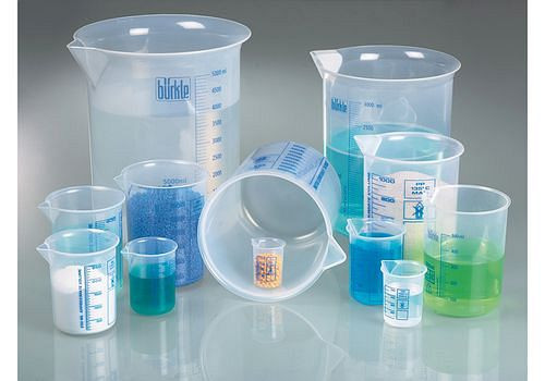 DENIOS Bécher Griffin en PP, bécher de laboratoire avec échelle de volume imprimée, 2000 ml, UE : 6 pièces, 281-797