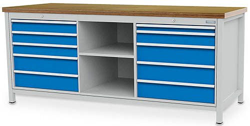 Établi à caissons Bedrunka+Hirth série 2000 R24-24, 4x100, 5x150, 1x50, tiroir à extension complète 100%, 2000 x 750 x 959 mm, 03.20.15V9