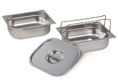 Plateau petit récipient DENIOS GN-B 1/2-100, acier inoxydable, avec poignée, volume 6 litres, 180-968