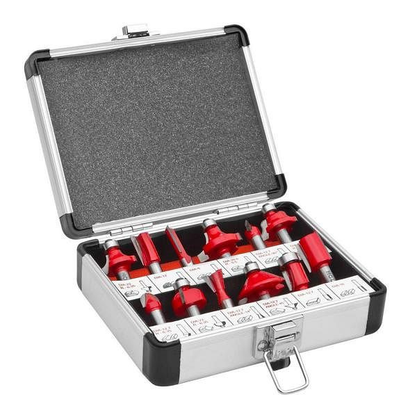 Jeu de défonceuses Holzmann 12 pièces dans un coffret en aluminium, OFS12