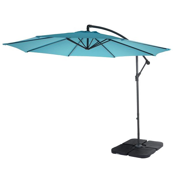 Mendler Acerra parapluie de feu de circulation, pare-soleil, Ø 3m inclinable, polyester/acier 11kg, bleu turquoise avec support, 46813+31831