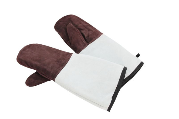 Schneider gants de cuisson en cuir avec poignets taille LADY, 450 mm, marron, 1 paire, avec poignets gris, 310115