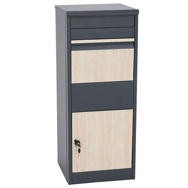 Mendler Paketkasten HWC-G80, Boîte aux lettres sur pied Paketbox taille L, galvanisé anthracite, aspect bois clair, 83549