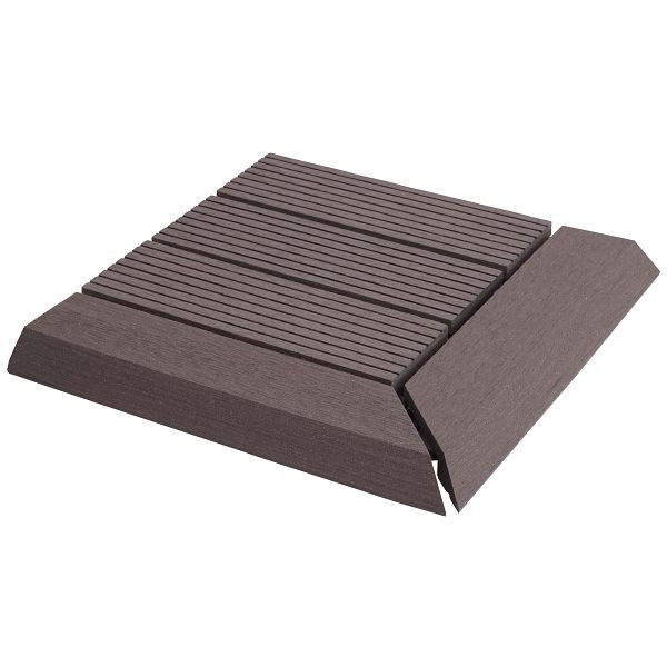 Mendler WPC carrelage de sol d'angle Rhone + fin, terrasse aspect bois, 30x30cm Premium, coin droit, linéaire gris, 77613